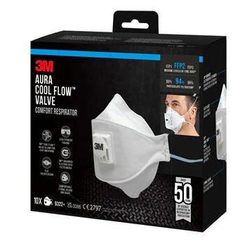 MASQUE ANTI-POUSSIERE 9322+ FFP2 AVEC VALVE (10PC)